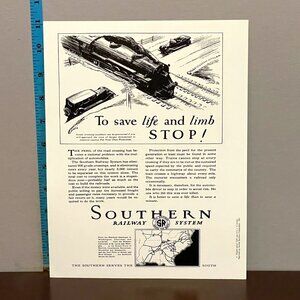 1928 Southern Railway Safety Poster Reprint 8.5x11" Train Crossing Railroad Sign